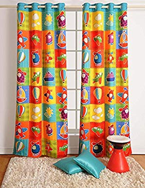 Aero Plane Print Window Curtains - Set of 2 Curtain Panels for a Baby Nursery or Toddler or Kids Bedroom - 48