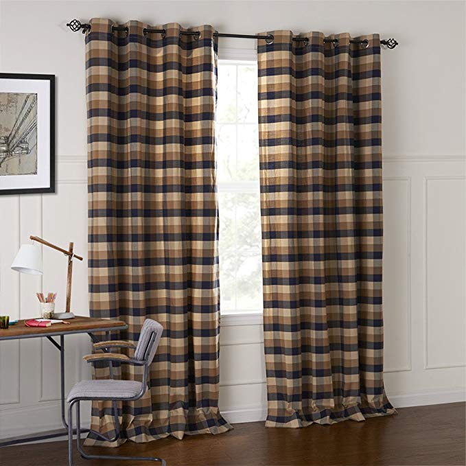 IYUEGOU Country Retro Dark Colored Plaid Jacquard Grommet Top Curtains Draperies With Multi Size Custom 100