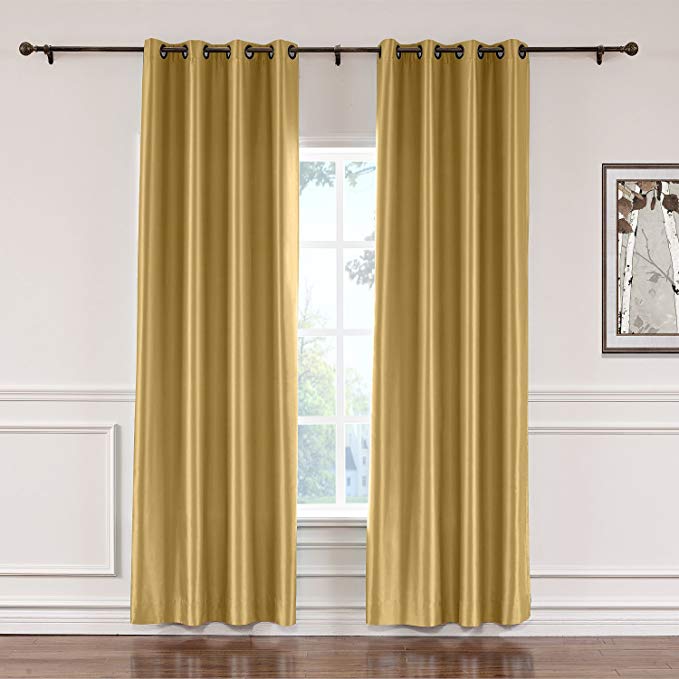 ChadMade Elegant Vintage Polyester Cotton Silk Solid Curtain Gold 120