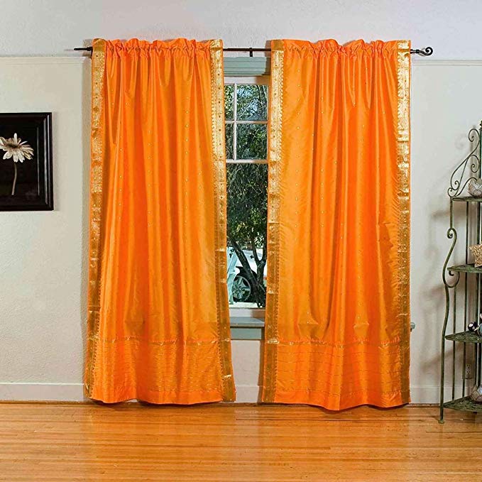 Lined-Pumpkin Rod Pocket Sheer Sari Curtain / Drape - 80W x 108L - Piece