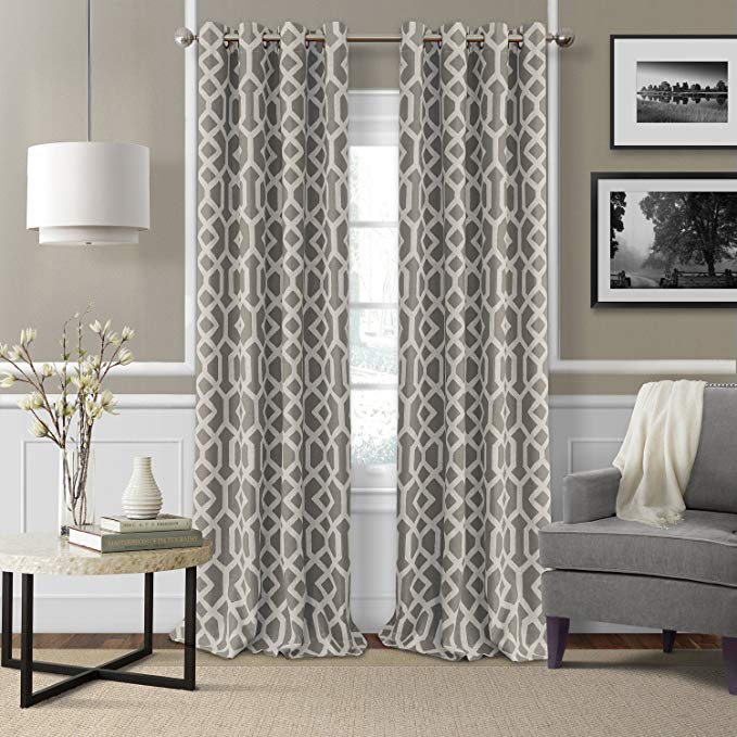 Elrene Home Fashions Grayson Room Darkening Ironwork Print with Silver Grommets Window Panel 52-Inch by 84-Inch, Gray, Set of 2