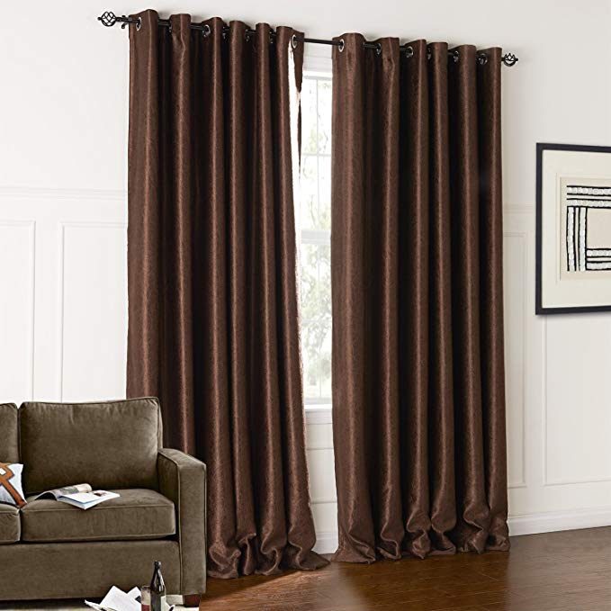 Modern Brown Solid Floral Embossed Grommet Top Lined Blackout Window Treatment Draperies & Curtains Panels 50