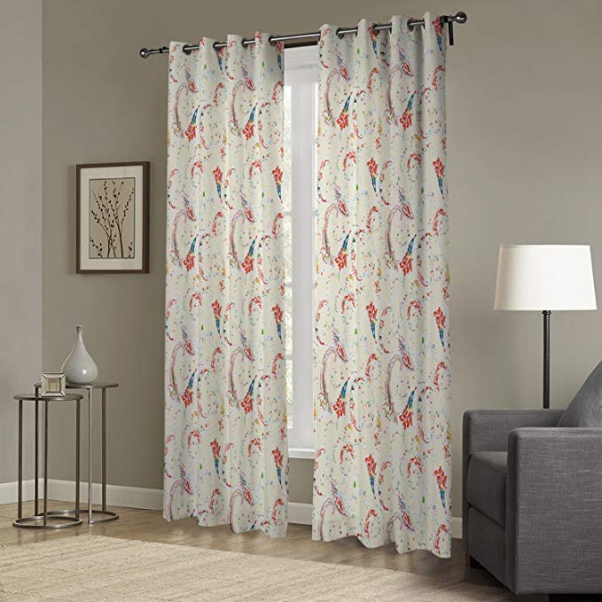IYUEGO Simple Elegant Pattern Print Floral Grommet Top Lined Blackout Curtain Drapery With Multi Size Custom 84
