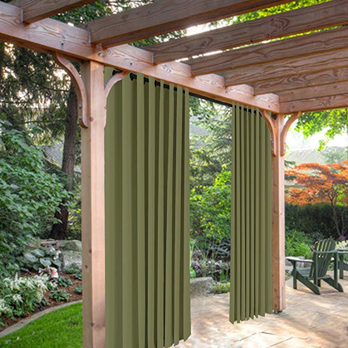 SeeSaw Home Mildew Resistant Thermal Insulated Outdoor Curtains/Draperies for Patio or Front Porch Eyelet Grommet, 200W By 84L Inch, 1 Panel, Green
