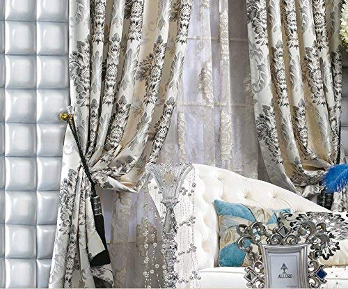 IYUEGO Rococo Ivory Jacquard Grommet Top Lining Blackout Curtains Drapes With Multi Size Custom 50