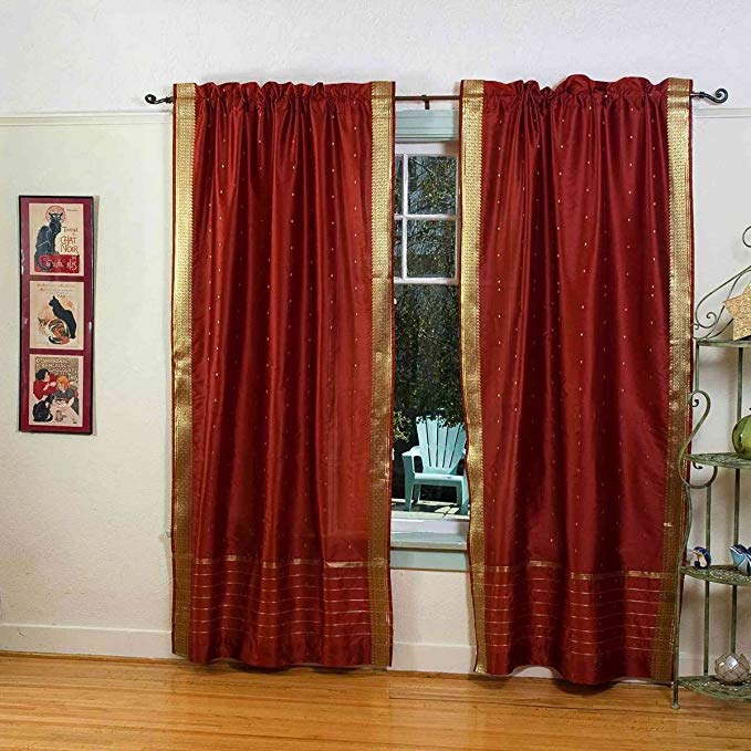 Lined-Rust Rod Pocket Sheer Sari Curtain / Drape / Panel - 43W x 120L - Pair
