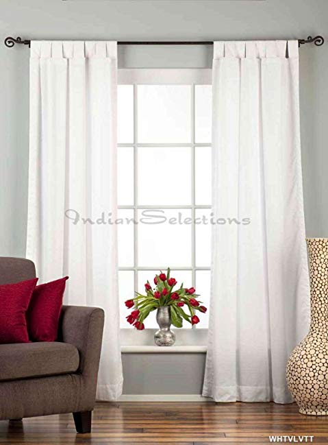 Lined-White Tab Top Velvet Curtain / Drape / Panel - 43W x 120L - Piece