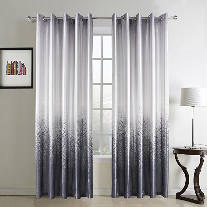 Dreaming Casa White Window Treatment/Drape/Curtains Black Tree Printed Pattern Grommet Top 96 Inches Long for Bedroom Living Room 2 Panels 72