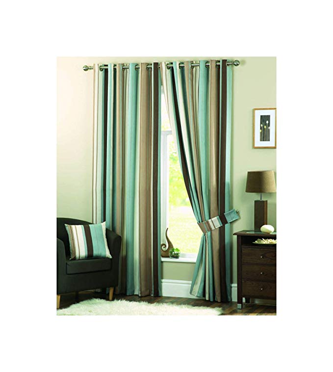 HEALEY DUCK EGG STRIPED 117X183CM FAUX SILK JACQUARD RING TOP CURTAINS DRAPES #OWTIHW *CUR*