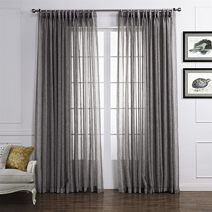 Dreaming Casa Solid Sheer Curtains Poly Linen Textured Window Treatment Draperies Double Pleated 96 Inches Long for Bedroom 2 Panels (2 x 52 Wide x 96