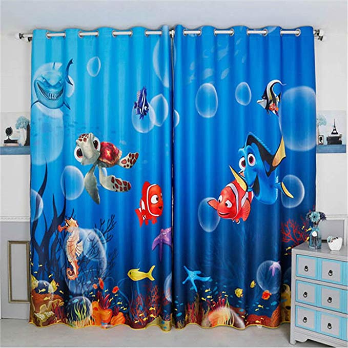 Jameswish Gorgeous 3D FINDING NEMO Cartoon Kids Curtains For Living Room Fashion Cute Thermal Insulation Hooked 1 Panel Blackout Window Curtains Suitable for Bedroom Theme Room Restaurant and Kitchen