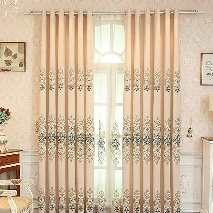Leadtimes Floral Embroidery Decorative Curtain Elegant Luxury European Style Blackout Panels Window Treatment Thermal Drapes Living Room 2 Panels Set - 8 Grommets per Panel (Floral3, 72
