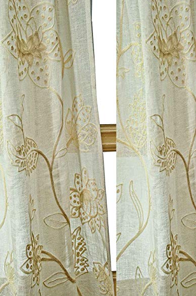 Ivory Linen sheer with crewel embroidery (52