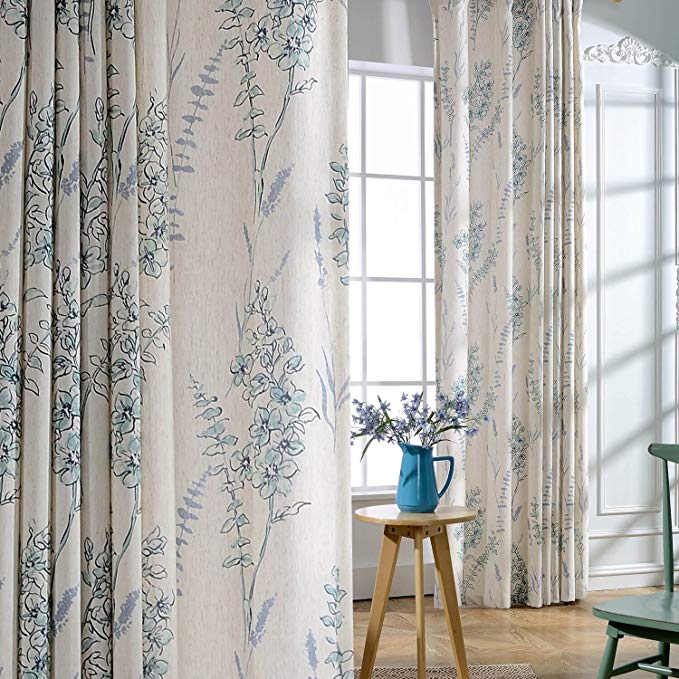 Blackout Lined Curtains Linen Drapes - Anady 2 Panel Blue Sage Room Darkening Curtains Grommet 100 inch Length