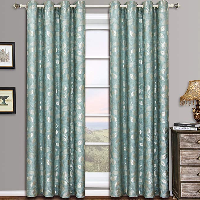 eLuxurySupply Charlotte Jacquard Grommet Top Curtain Panel Window Treatment - Set of Two (2) - Multiple Sizes & Colors Available