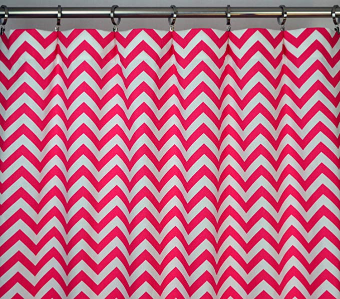 Candy Pink and White Chevron Zig Zag Drape, One Rod Pocket Curtain Panel 84 inches long x 50 inches wide